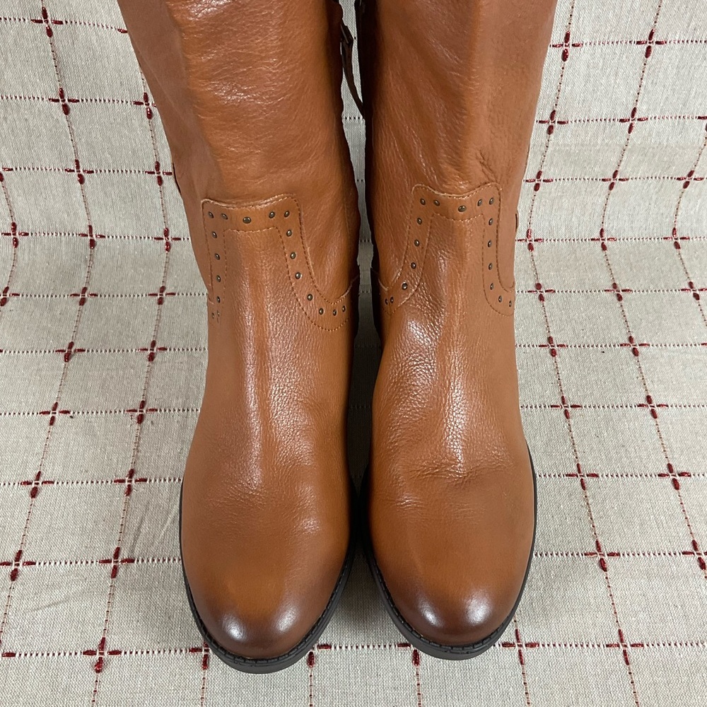 Sam Edelman Prina Studded Soft Brown Leather Knee High Riding Boots Sz 8.5 NWOB - Picture 3 of 10